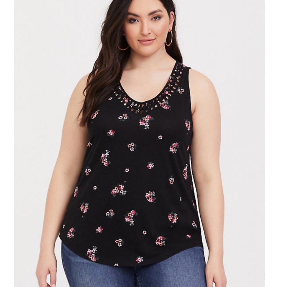 torrid black floral macrame tank